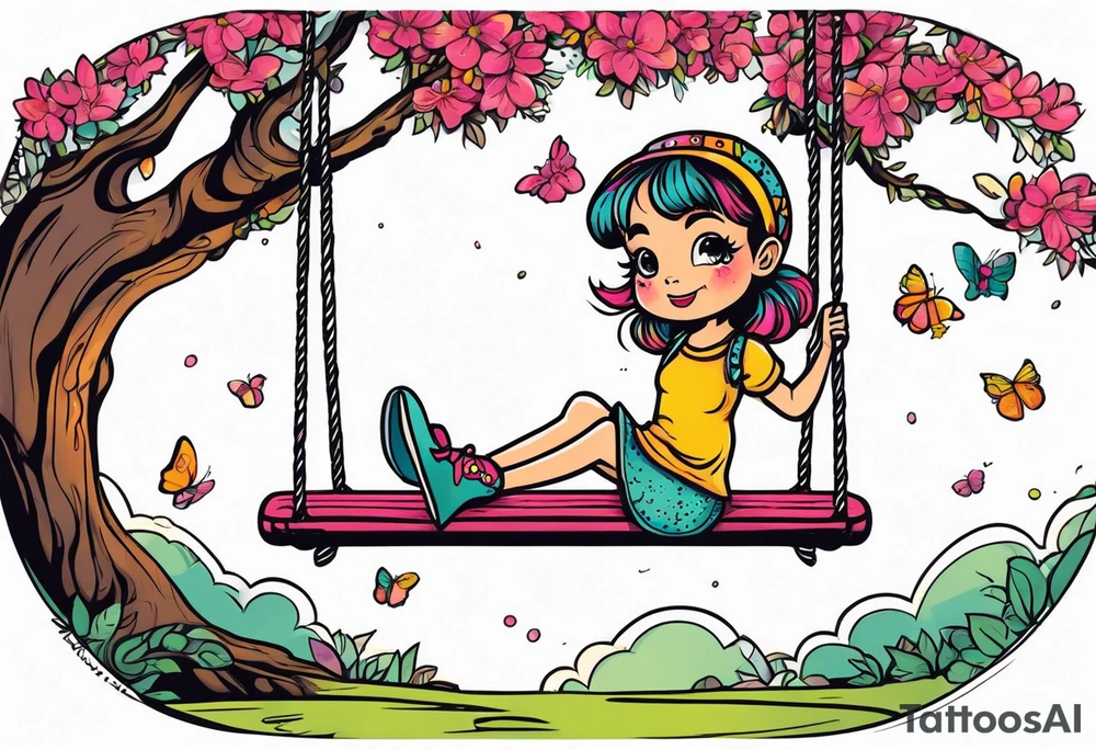 Wollow tree. Girl on a swing. tattoo idea