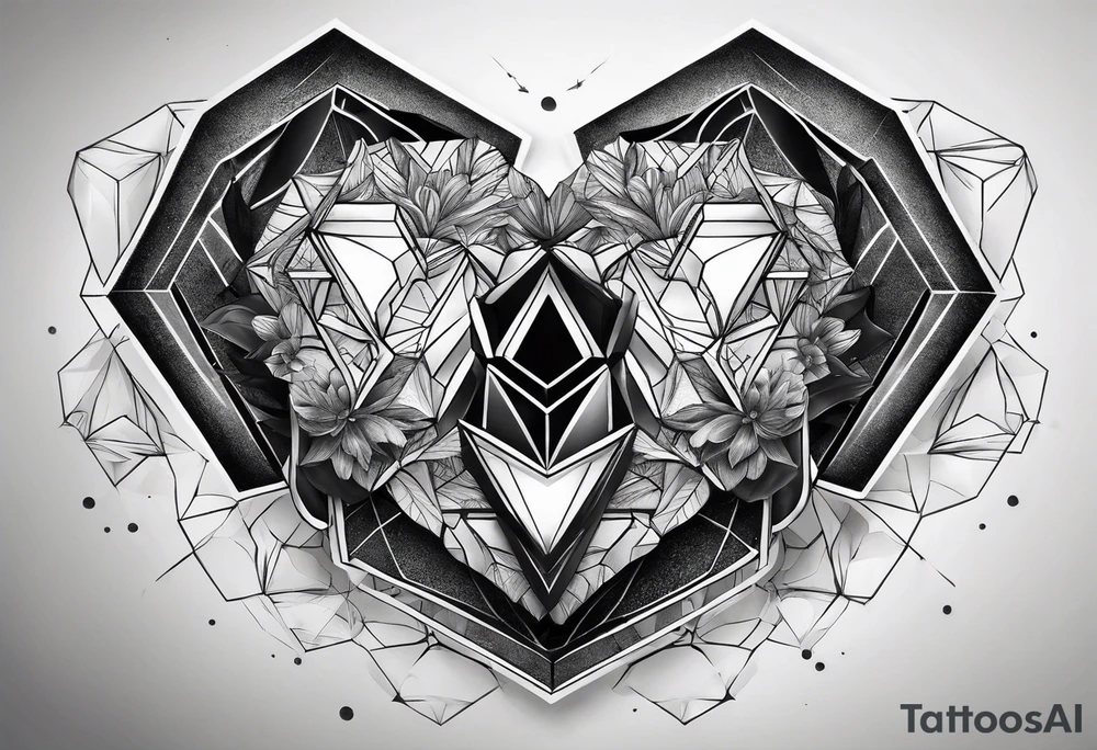 black hexagon heart realistic tattoo idea