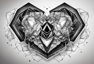 black hexagon heart realistic tattoo idea