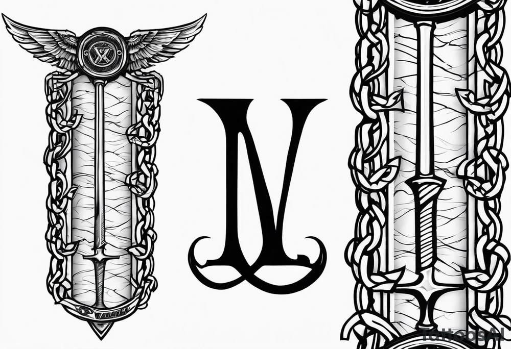 Valhalla sword shield barb wire chain tattoo idea