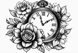 Flowers and clock tattoo idea