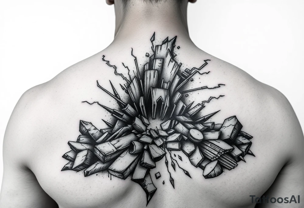 Beautiful disaster on front thight tattoo idea