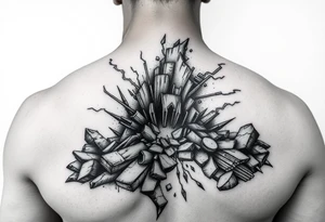 Beautiful disaster on front thight tattoo idea