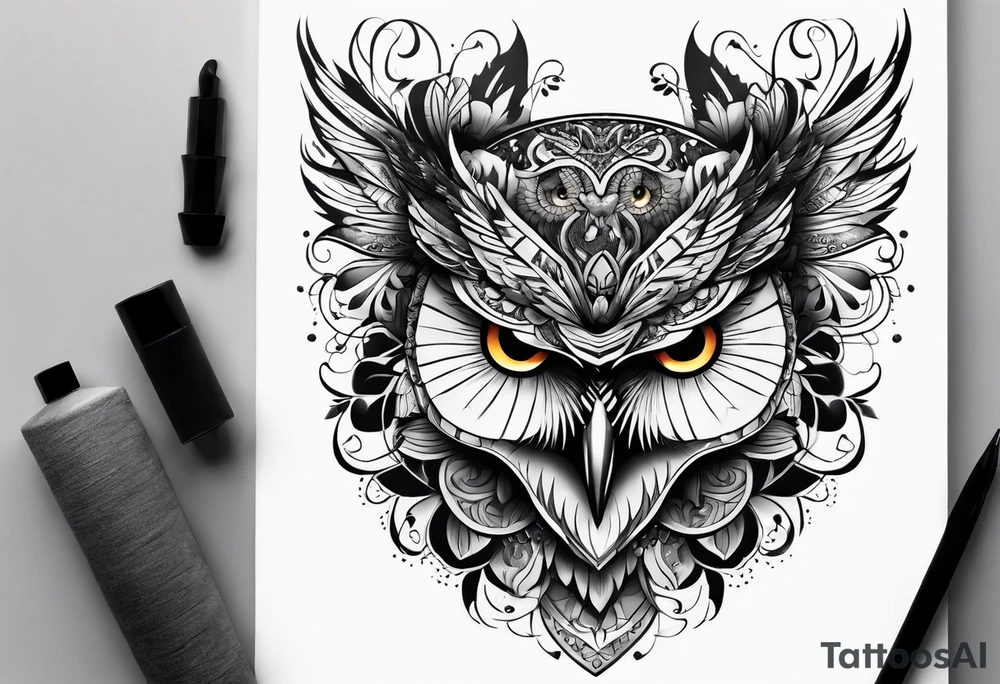 Owl and butterflies tattoo idea