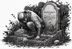 Man crawling out of grave. 
MIW Reincarnate written on gravestone tattoo idea