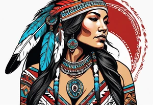 Native American woman  full body with buffalo blanket tattoo idea