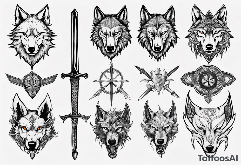 Sword and shield wolf tattoo idea