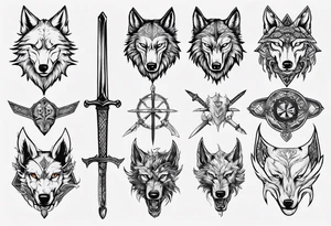 Sword and shield wolf tattoo idea