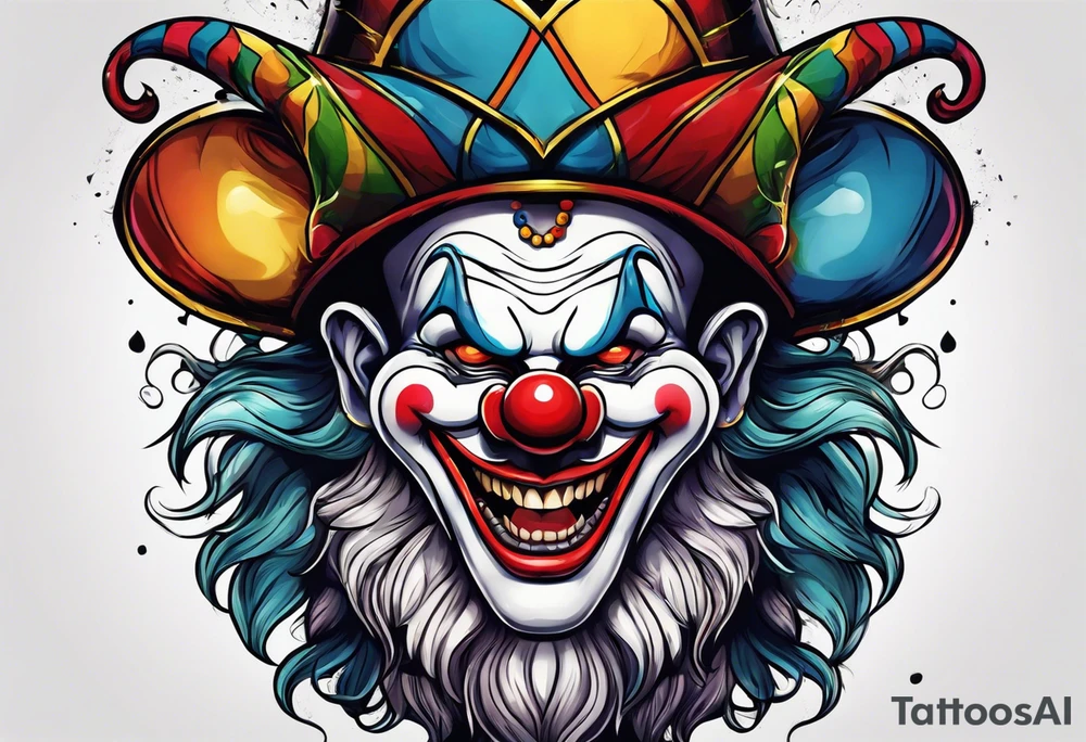 Split-faced jester clown tattoo idea