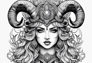 Aries goddess with ram horns tattoo idea