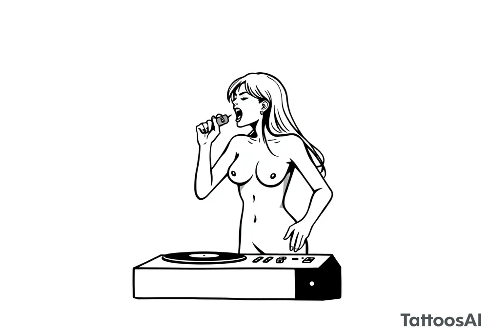 disk jockeying, naked girl, shouting tattoo idea