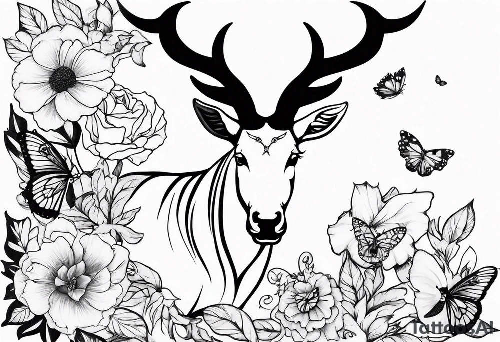 Capricorn and butterflies with a cross sleeve tattoo idea