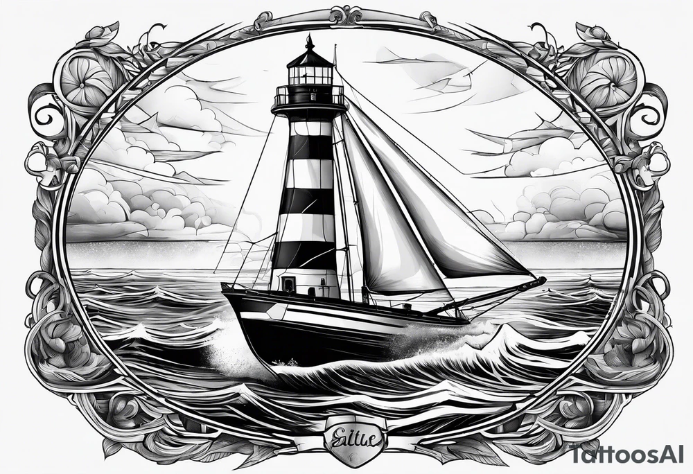 sailboat sail patched in such a way that it resembles a maritime lighthouse. tattoo idea