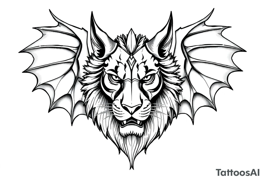 Female Lioness dragon face angel wings tattoo idea