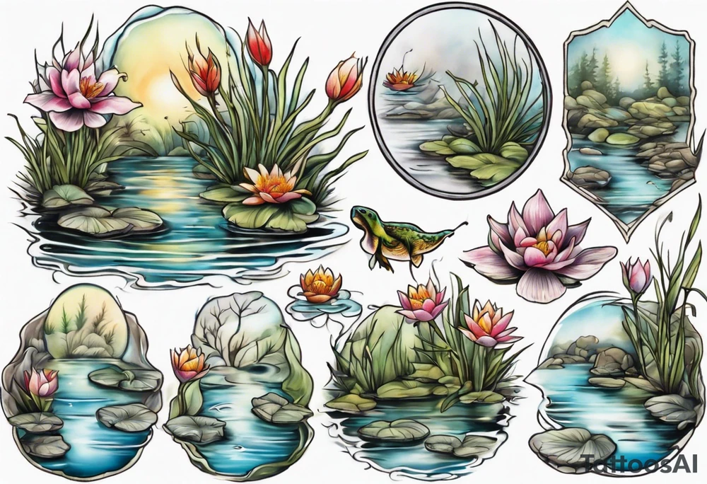 still water scene of pond tattoo idea