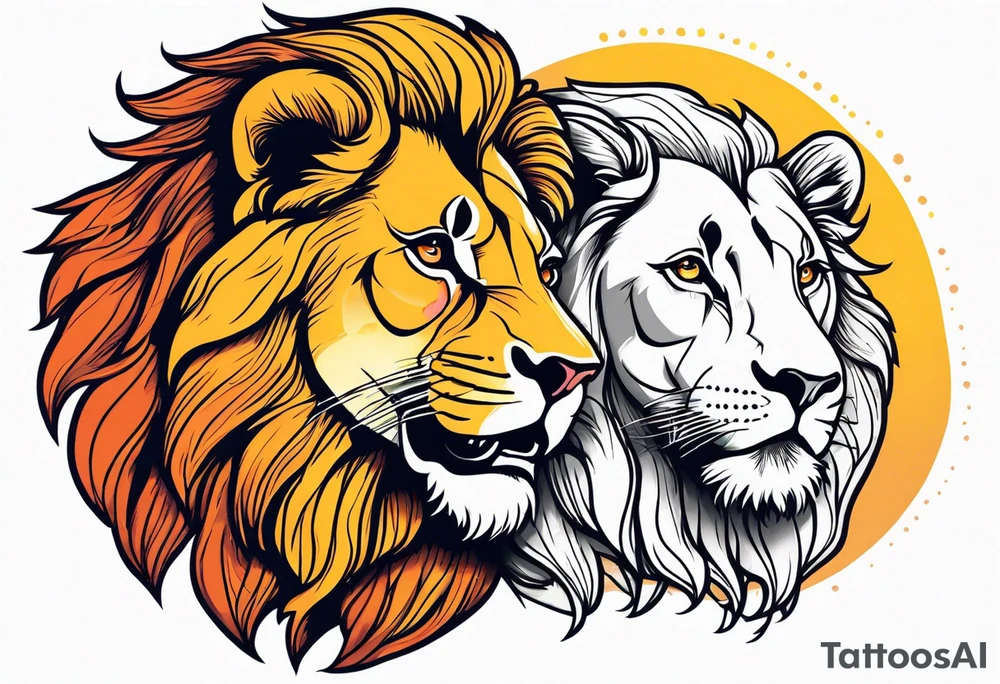 Realistic lion and lioness 
bonding tattoo idea
