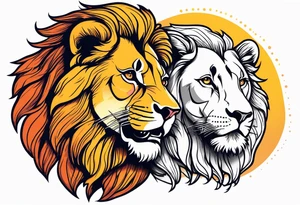 Realistic lion and lioness 
bonding tattoo idea