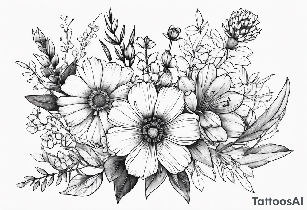 wildflower minimalist bouquet tattoo idea