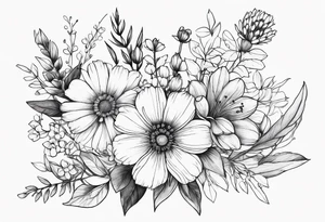 wildflower minimalist bouquet tattoo idea