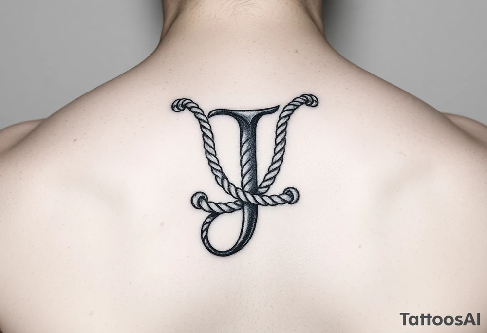 J initial made from rope knots tattoo idea