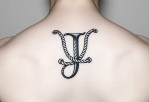 J initial made from rope knots tattoo idea