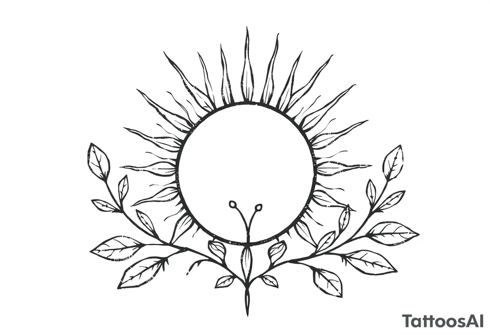 Sun rise with stem and leaves tattoo idea