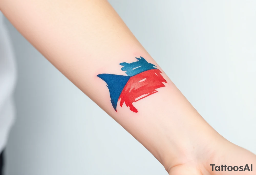 A stylized Czech flag in brushstroke style, with a hand-painted aesthetic and dynamic motion tattoo idea