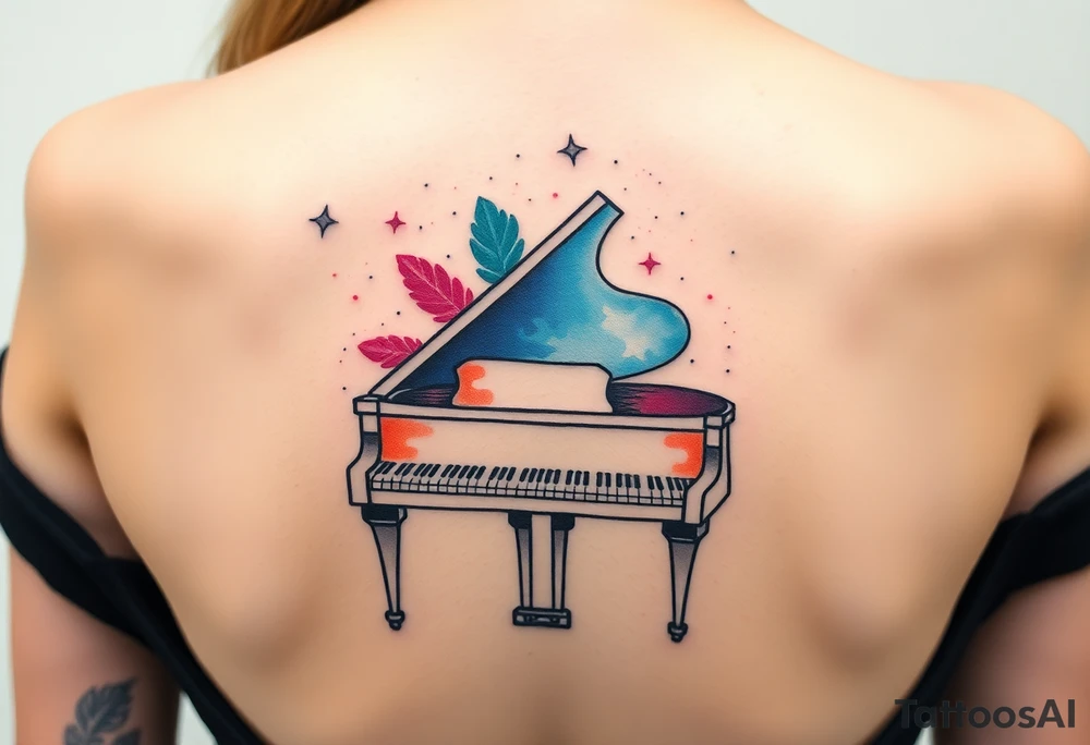 Delicate Grand piano under the stars tattoo idea