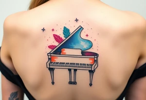 Delicate Grand piano under the stars tattoo idea