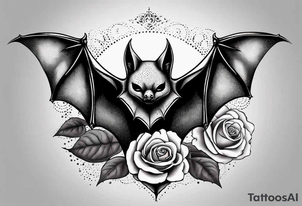 Bat with rose gothic style for arms tattoo idea