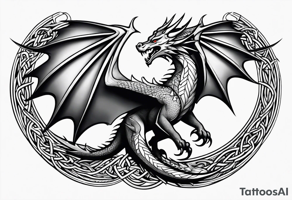 Minimalist Celtic dragon flying downward tattoo idea