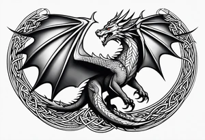 Minimalist Celtic dragon flying downward tattoo idea