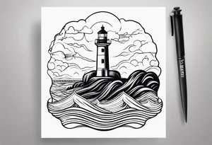 Leuchtturm 
Felsen 
Welle 
Schiff tattoo idea