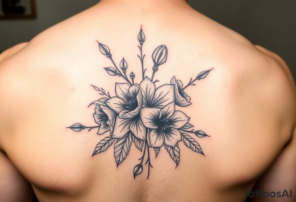 bouquet of posionous flowers tattoo idea