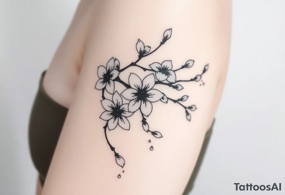 delicate cherry blossoms swirling in spring breeze with petals tattoo idea