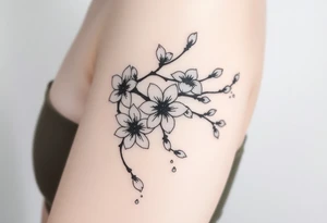 delicate cherry blossoms swirling in spring breeze with petals tattoo idea