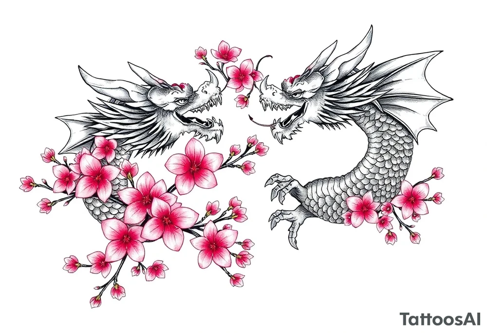Dragons with cherry blossoms tattoo idea
