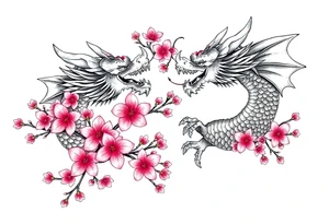 Dragons with cherry blossoms tattoo idea