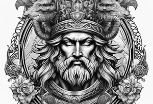 Greek mythology sleeve featuring Zeus with lighting bolts, medusa with snake head dress, a gladiator with the Roman coliseum background tattoo idea