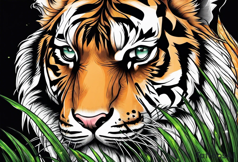 hungry tiger hiding in the grass tattoo idea