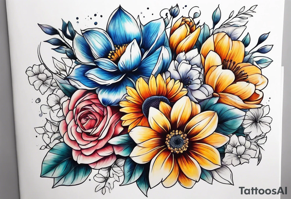 flower bouquet tattoo idea