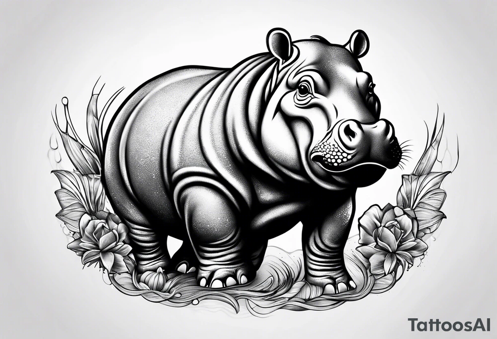 Baby hippopotamus tattoo idea
