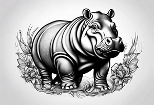 Baby hippopotamus tattoo idea