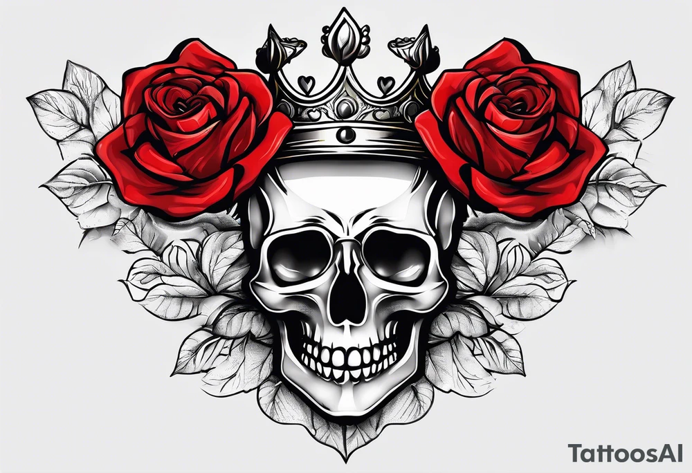 the red rose queen's golden crown with a heart tattoo idea
