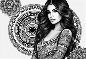 Full sleeve arm mandala henna female tattoo with mushroom henna at shoulder tattoo idea