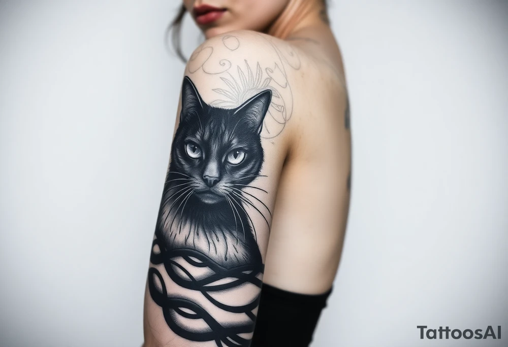 women portrait face with cat gothic tattoo idea
