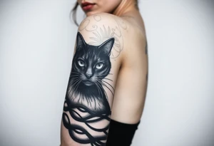 women portrait face with cat gothic tattoo idea