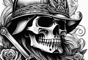 brandweerhelm met vuur en een halligan tool tattoo idea