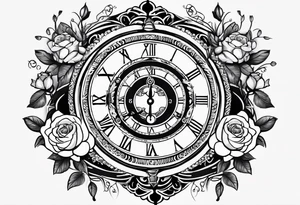 I want a design to print on t-shirts. The design is an hourglass with a wristwatch in the middle with Amazigh numbers, and this watch is surrounded by planets and Ashulk roses,
tattoo for all arms. tattoo idea