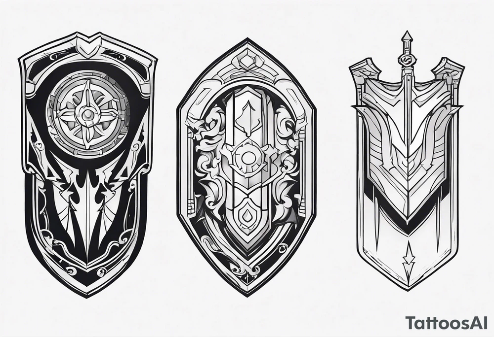 shield shadowy figures inside tattoo idea